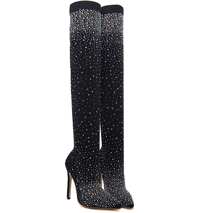 Bottes de danse | Talons hauts strass, montantes | Noir, Gris