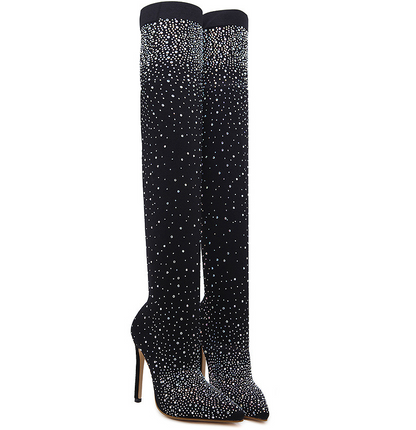 Bottes de danse | Talons hauts strass, montantes | Noir, Gris