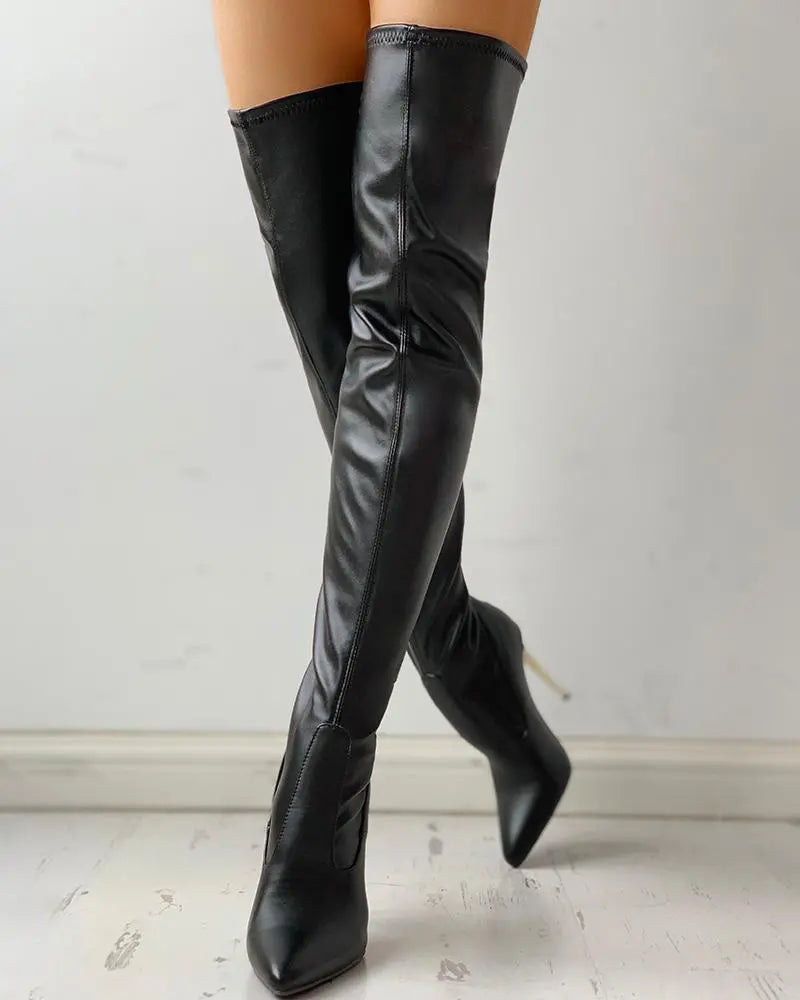 Bottes Overknee Talon Doré - Détail Fermeture Éclair-Chaussures-PARIS FEMME