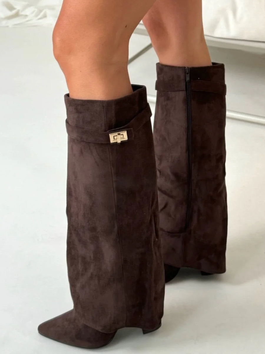 Bottes hautes en suède élégantes - Mode femme - Chic et confort-Chaussures-PARIS FEMME