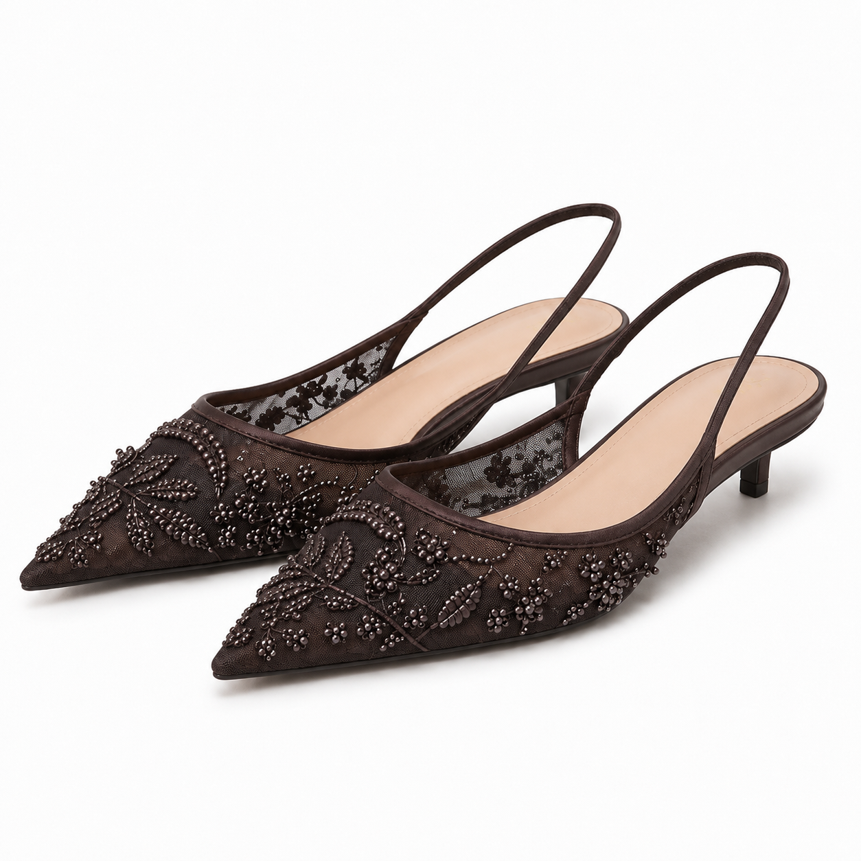 Talons Roses | Détails de Perles, Talon Moyen | Chaussures de Soirée Femme