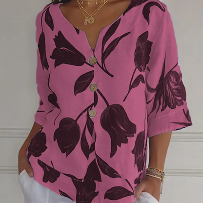 Chemisier en lin floral manches courtes femme