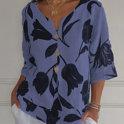 Chemisier en lin floral manches courtes femme