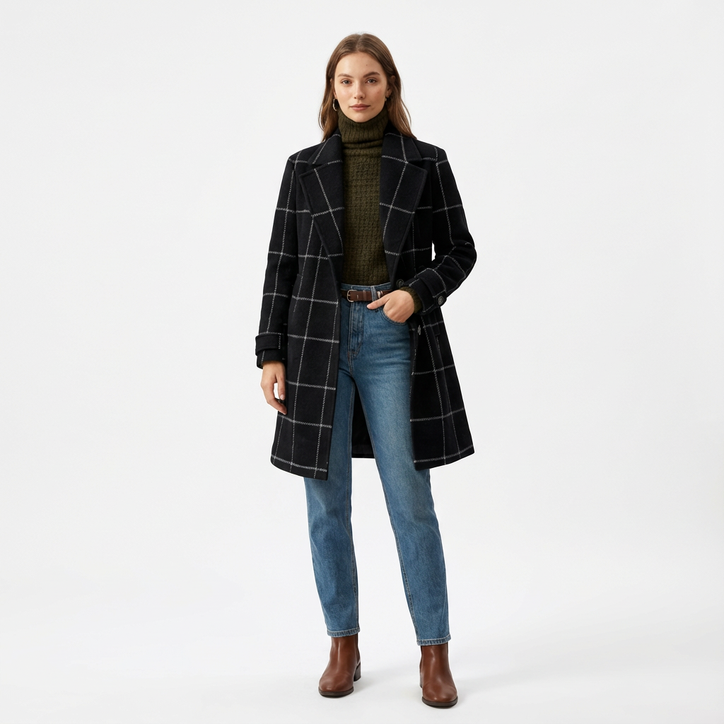Manteau à carreaux femme | Motif vichy, longueur midi