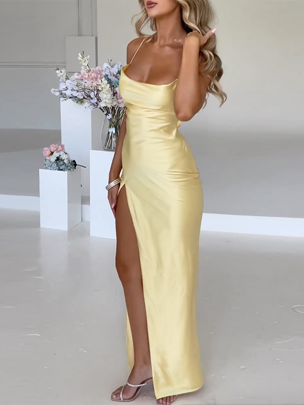 Robe de soirée maxi - satin - fente latérale - élégante