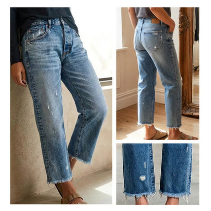 Jean denim femme coupe courte cheville stretch plusieurs coloris