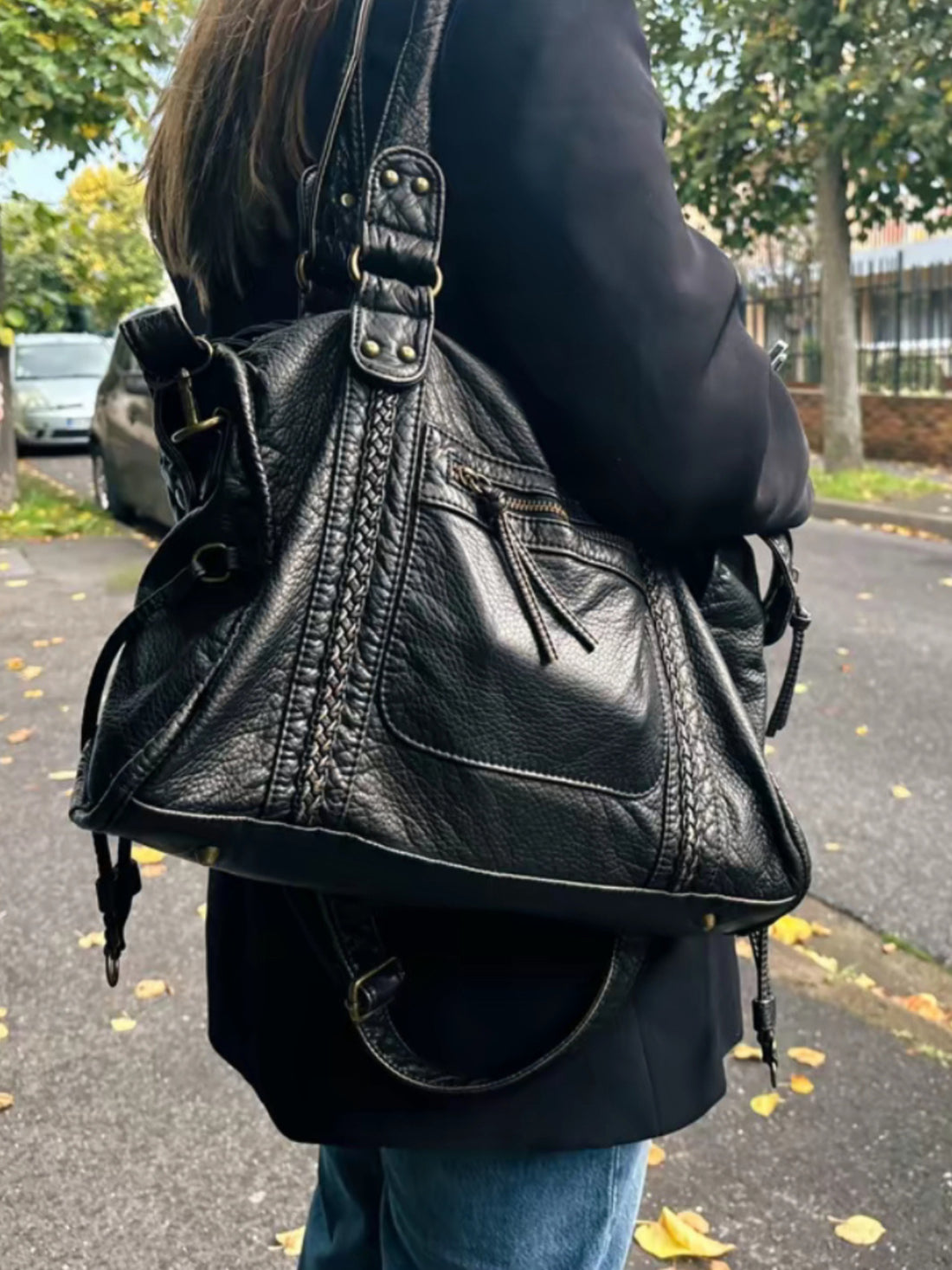 Sac à Main Noir Femme | Bandoulière Cuir Synthétique | Poches à Fermeture