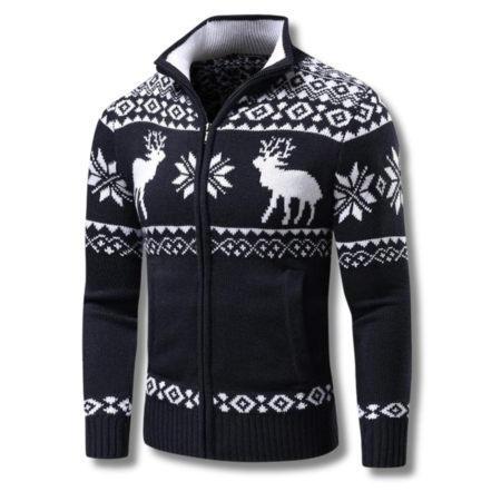 Pull homme jacquard zippé à col montant en maille épaisse pour l'hiver