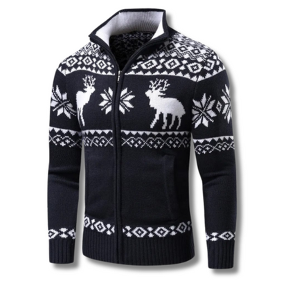 Pull homme jacquard zippé à col montant en maille épaisse pour l'hiver