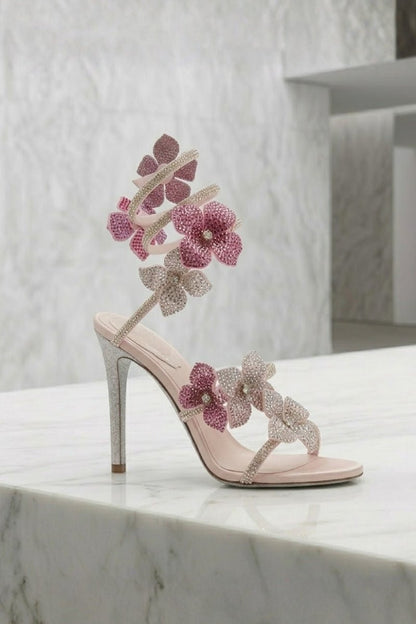 Chaussures de danse latine, Femmes | Talons à fleurs | Bride cheville