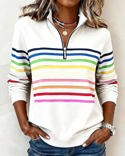 Pull-over rayé | Fermeture éclair quart | Confort doux
