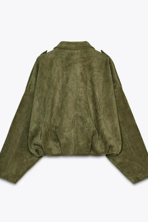 Veste bomber femme suédine col revers manches chauve-souris