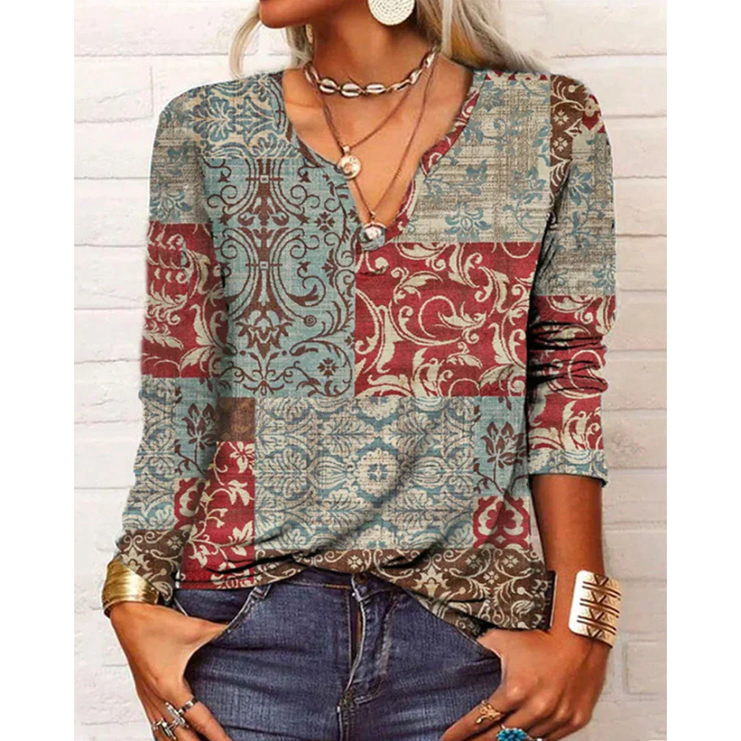 Bohémienne Multicolore - Blouse à Manches Longues-Chemisier-PARIS FEMME
