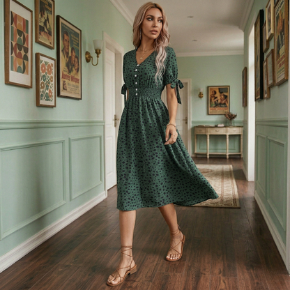 Robe à Pois | Femme, Manches Courtes | Style Vintage