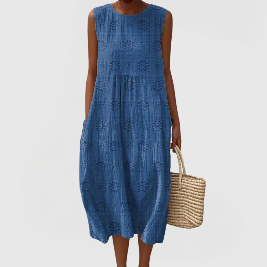Robe femme longue sans manches broderie florale avec poches cachées