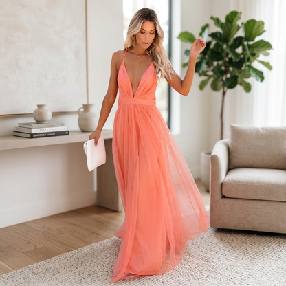 Robe Cocktail Orange à Bretelles Matrona pour Femme | Élégante et Stylée
