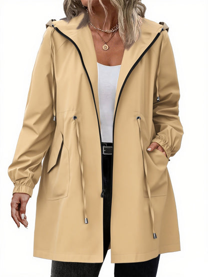 Imperméable femme | Grande taille, léger | Veste zippée à capuche