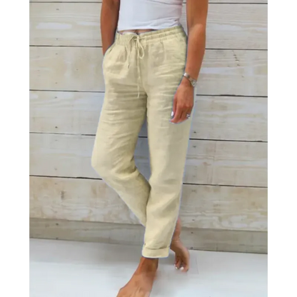 Pantalon d'été pour femme | Aspect lin, taille élastiquée | Pantalon de détente confortable
