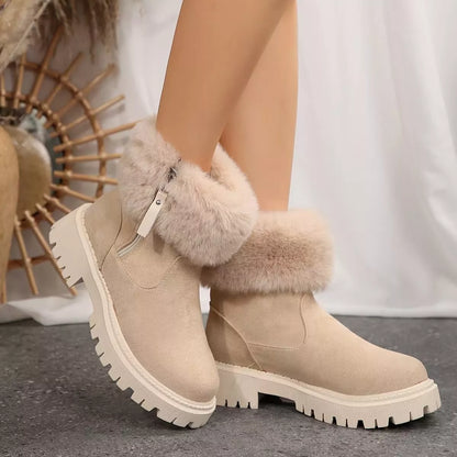 Bottines femme fourrées à zip semelle épaisse coloris crème