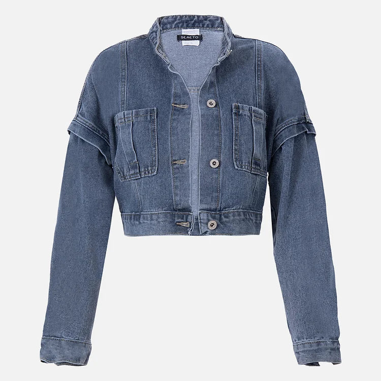 Combinaison en denim | Ensemble avec veste assortie, fermeture éclair