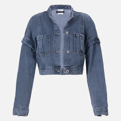 Combinaison en denim | Ensemble avec veste assortie, fermeture éclair