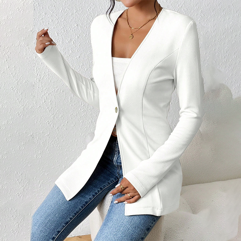 Blazer tailleur femme bouton simple coupe structurée col ouvert