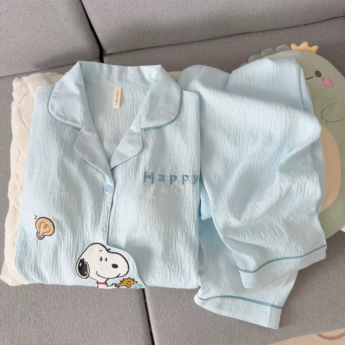Ensemble pyjama femme 2 pièces matelassé motif Snoopy bleu clair