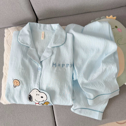 Ensemble pyjama femme 2 pièces matelassé motif Snoopy bleu clair