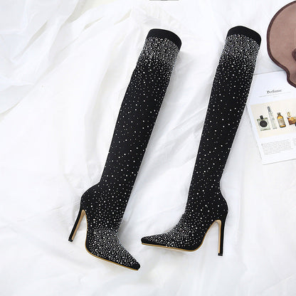 Bottes de danse | Talons hauts strass, montantes | Noir, Gris