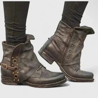Femmes Bottines Cuir Boucle Talon Bas