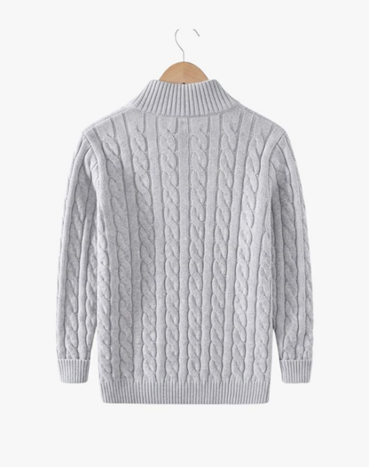 Pull homme torsadé col montant demi-zip coupe regular fit