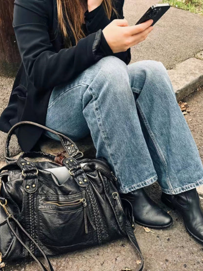 Sac à Main Noir Femme | Bandoulière Cuir Synthétique | Poches à Fermeture