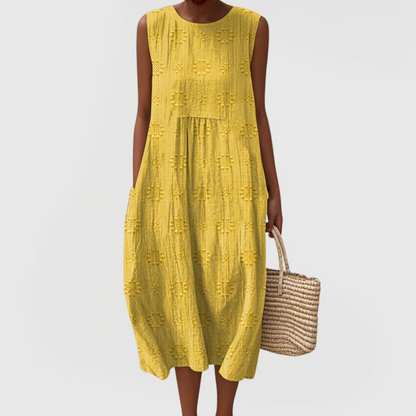 Robe femme longue sans manches broderie florale avec poches cachées
