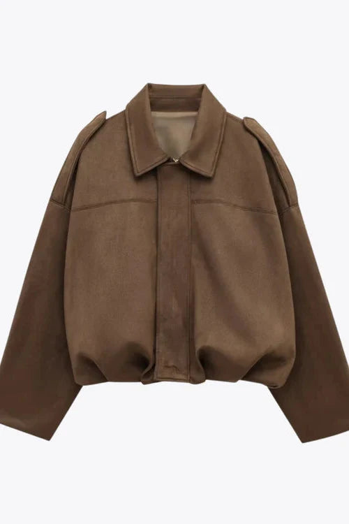 Veste bomber femme suédine col revers manches chauve-souris