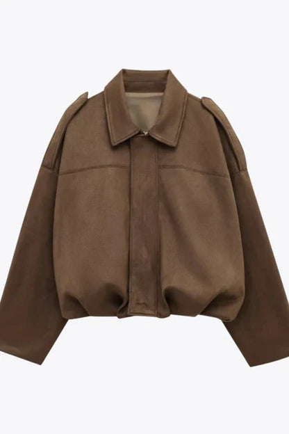 Veste bomber femme suédine col revers manches chauve-souris