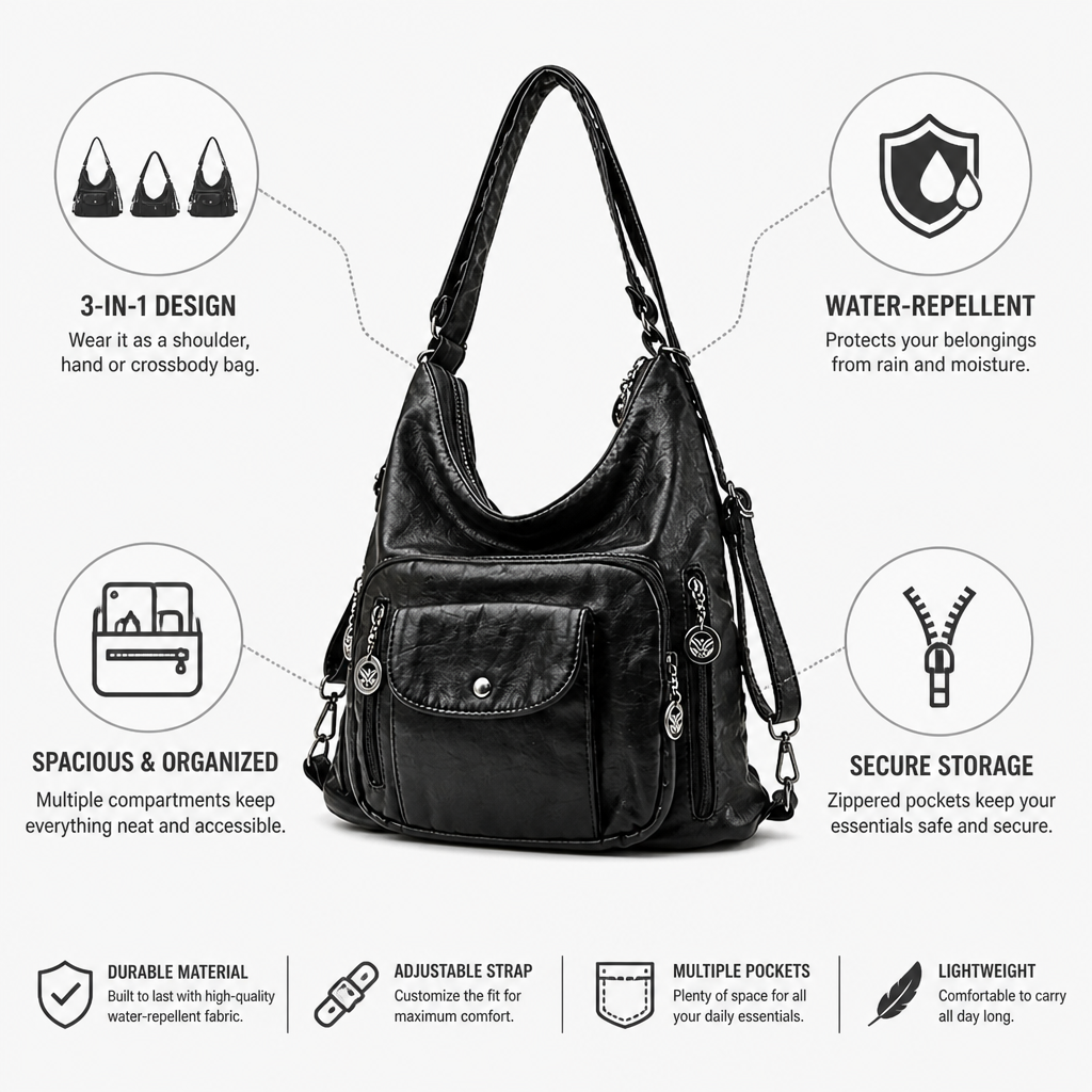 Sac à main convertible 3-en-1 | Résistant à l'eau