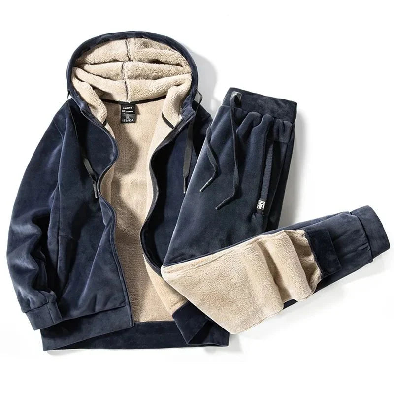 Ensemble survêtement homme polaire 2 pièces hiver avec capuche et pantalon