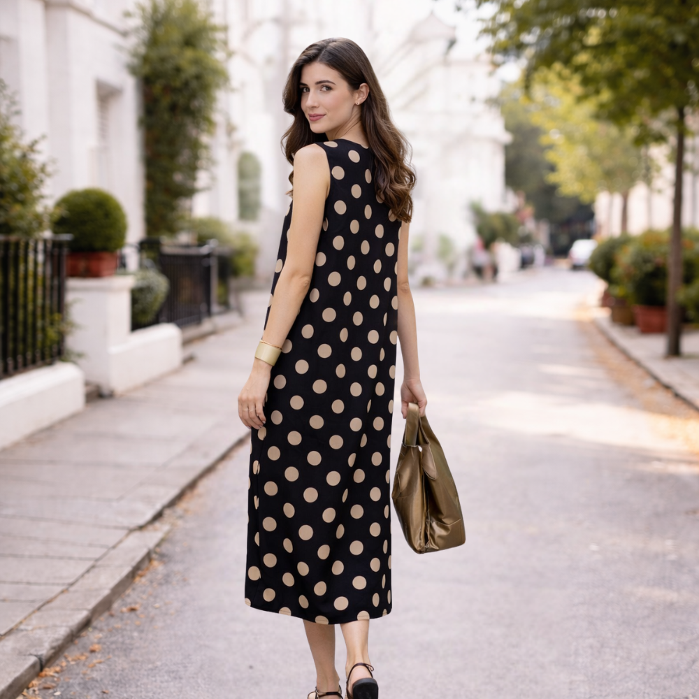 Robe Maxi à Pois pour Femme | Contrôle du Ventre, Fluide | Noir