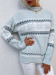 Sweater Femme à Col Roulé Demi avec Motif Flocon de Neige