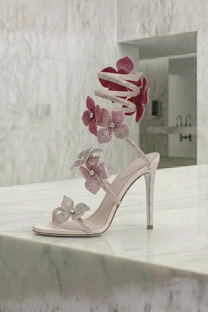 Chaussures de danse latine, Femmes | Talons à fleurs | Bride cheville