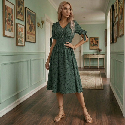 Robe à Pois | Femme, Manches Courtes | Style Vintage
