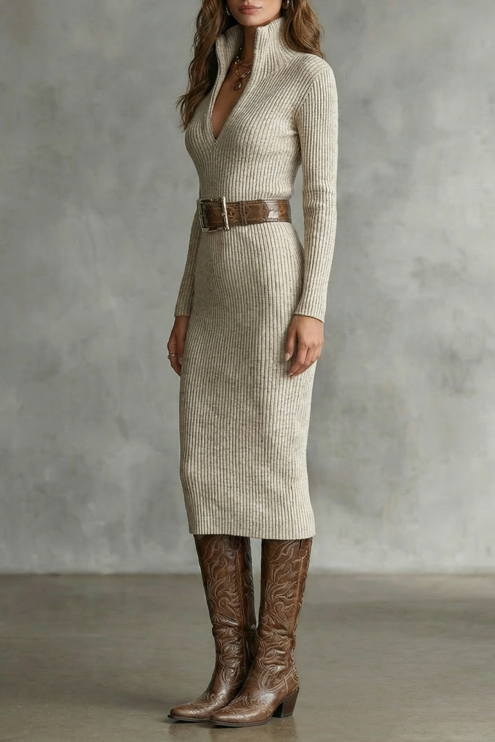 Robe pull femme midi maille sculptante silhouette affinée