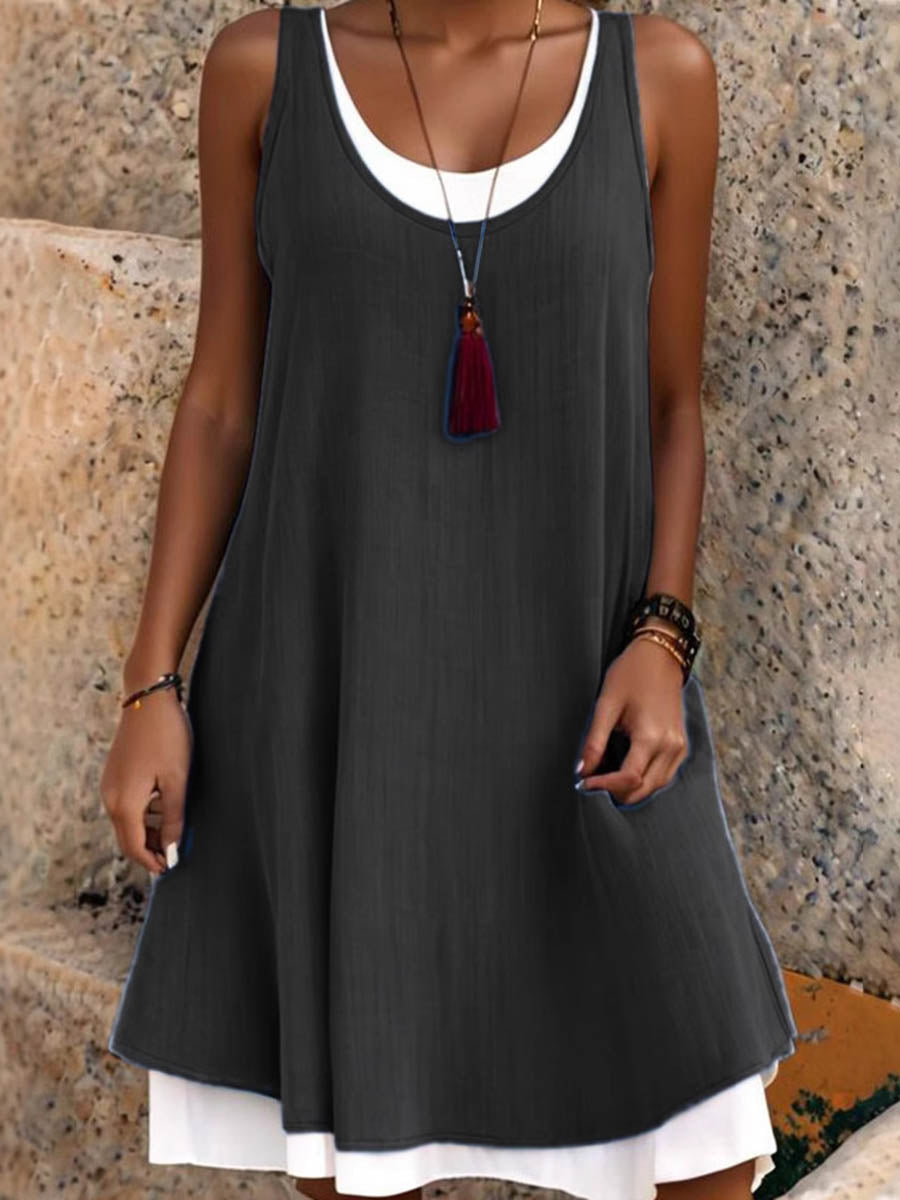 Robe midi pour femmes | Coupe A, sans manches | Encolure U, robe ample en polyester