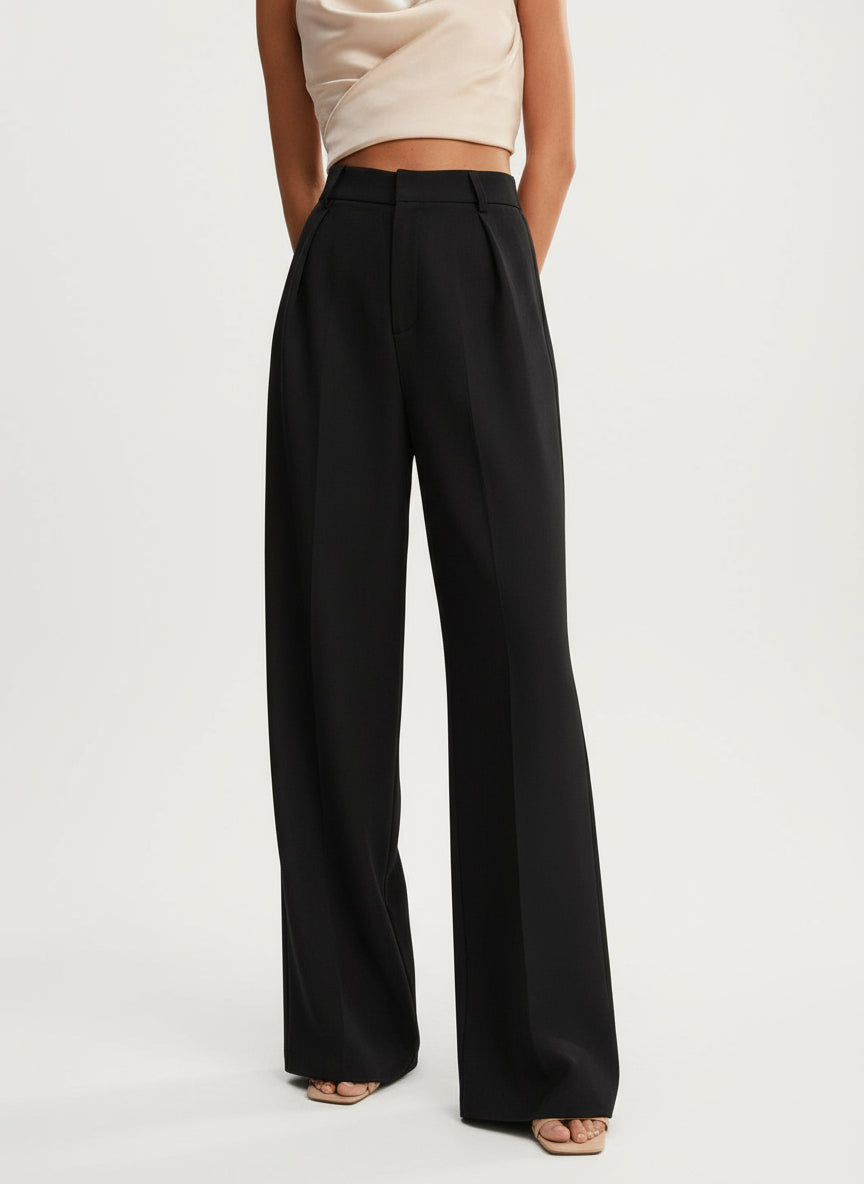 Pantalon Taille Haute Jambes Larges Taillé