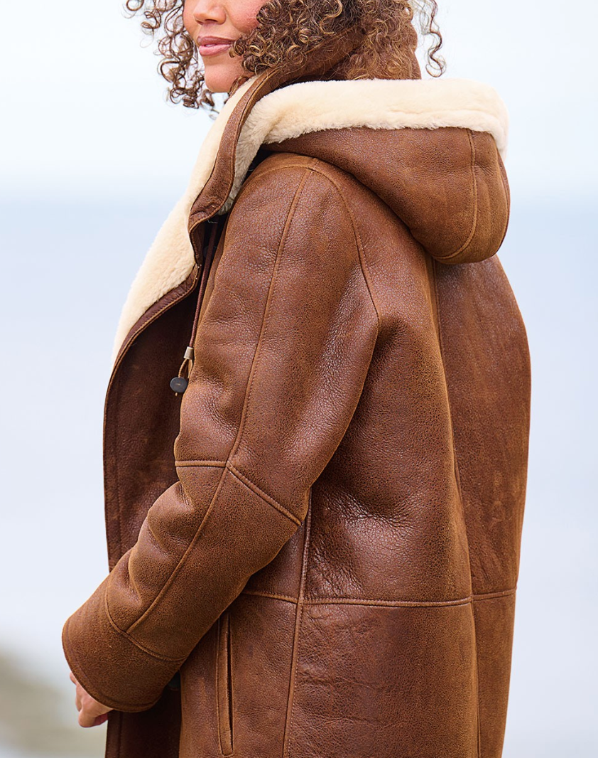 Manteau femme capuche coupe relaxée hiver couleur marron