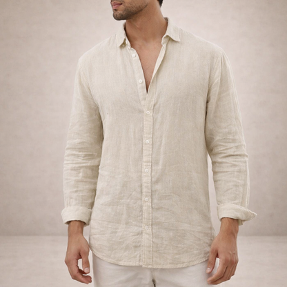 Chemise lin homme | Coupe régulière, col ouvert | Manches longues
