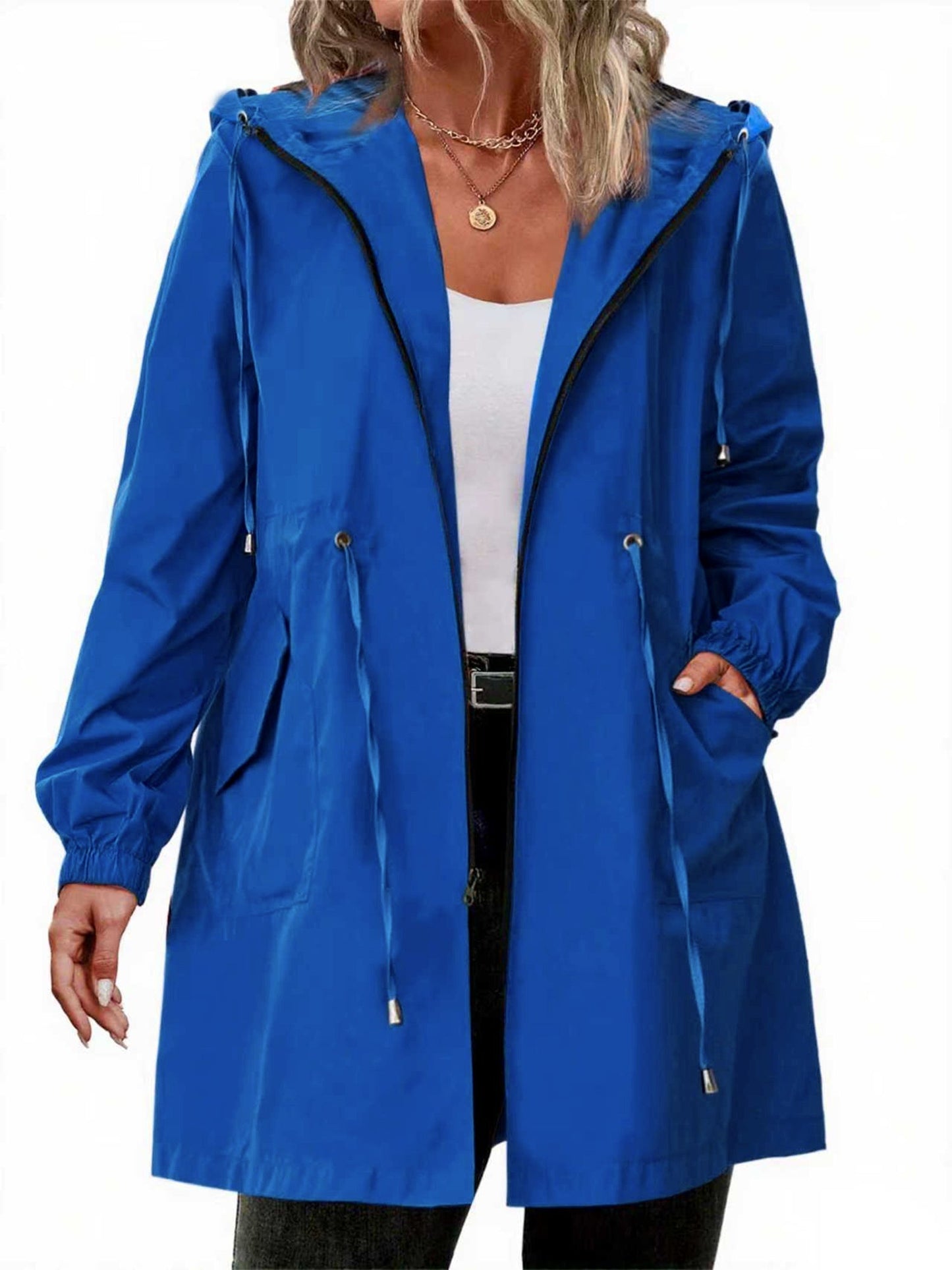 Imperméable femme | Grande taille, léger | Veste zippée à capuche