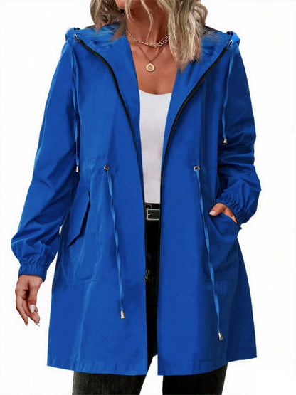 Imperméable femme | Grande taille, léger | Veste zippée à capuche