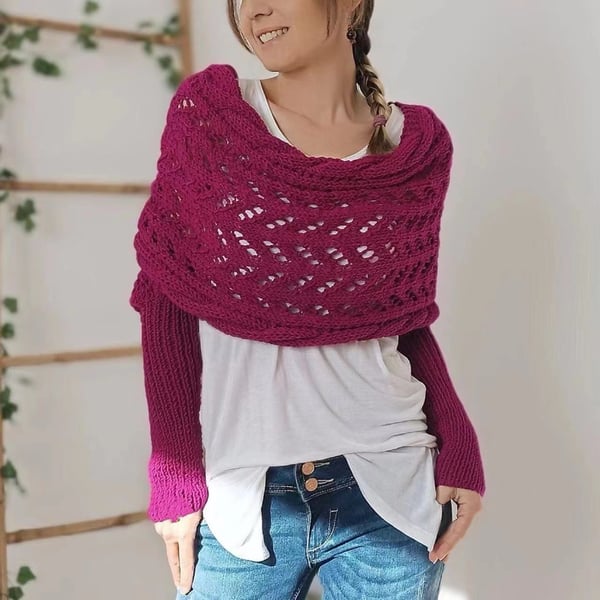 Écharpe femme tricot double manches châle hiver longue 260 cm