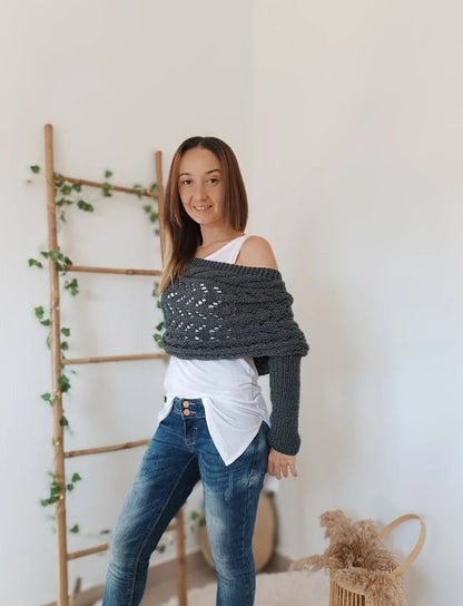 Écharpe femme tricot double manches châle hiver longue 260 cm